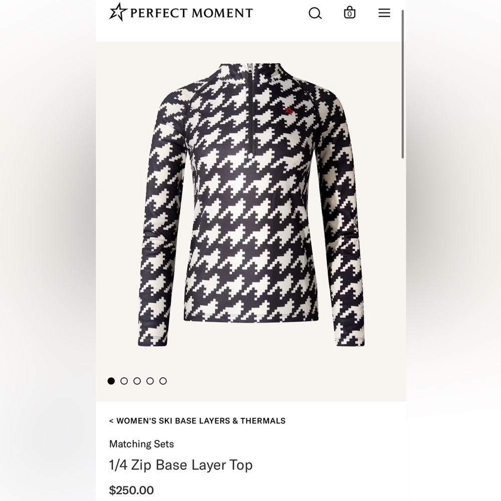 Perfect Moment Black and White Houndstooth Long Sleeve Top NWT Size Small.